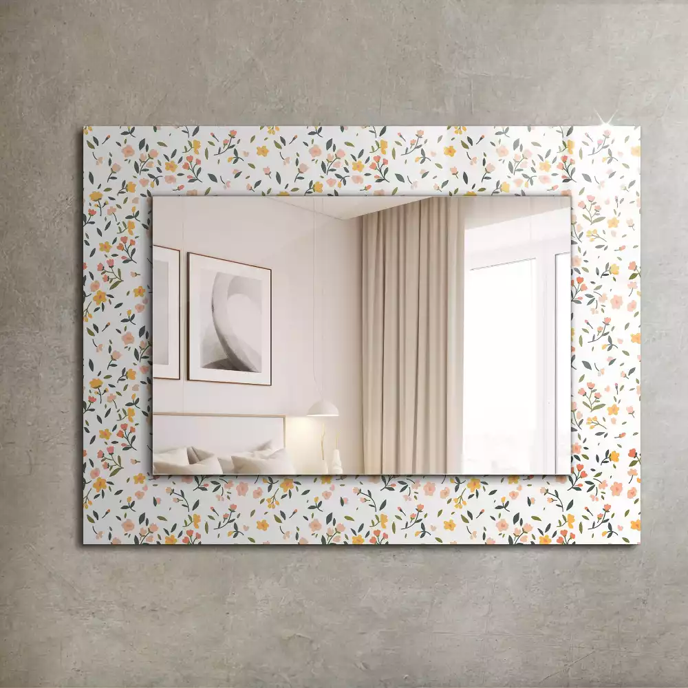 Oglindă dreptunghiulară cu ramă îmbrăcată în țesătură cu imprimeu floral
