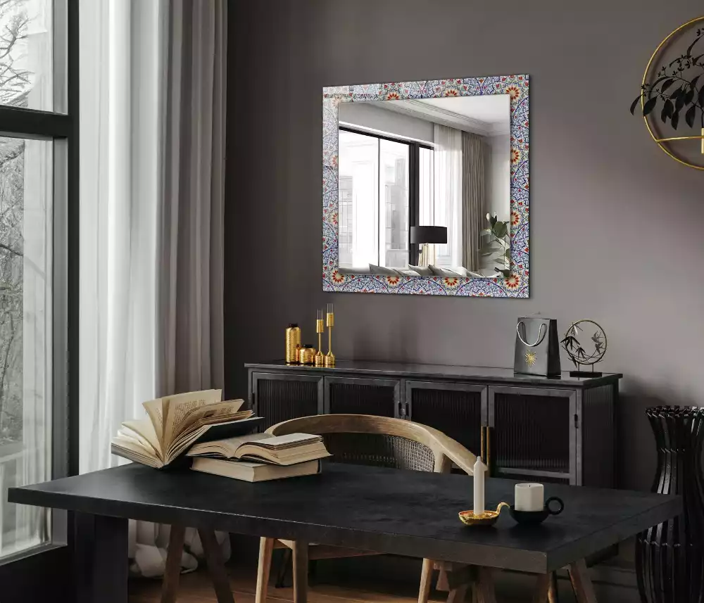Oglindă dreptunghiulară cu decor mandala