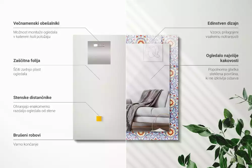 Oglindă dreptunghiulară cu decor mandala