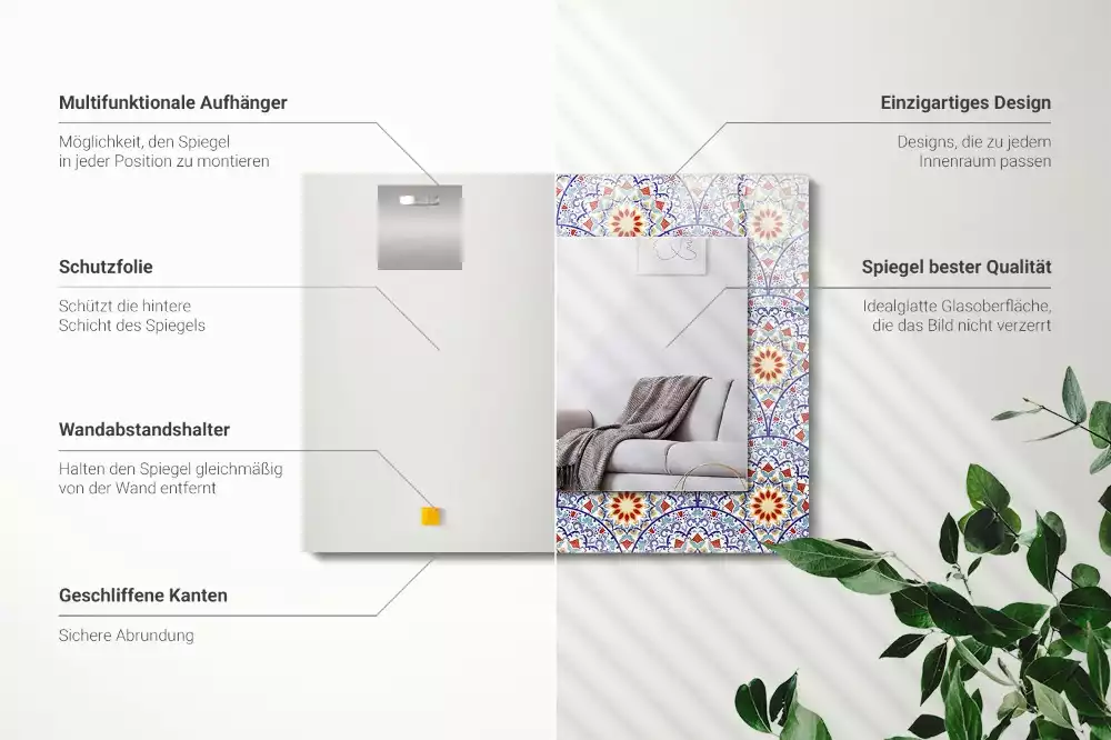 Oglindă dreptunghiulară cu decor mandala