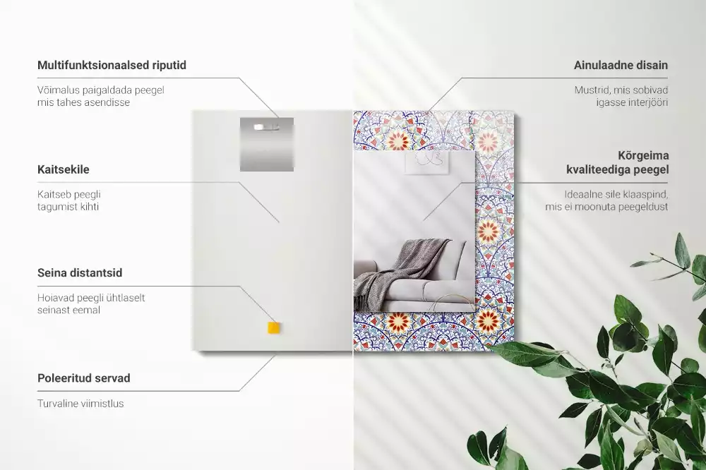 Oglindă dreptunghiulară cu decor mandala