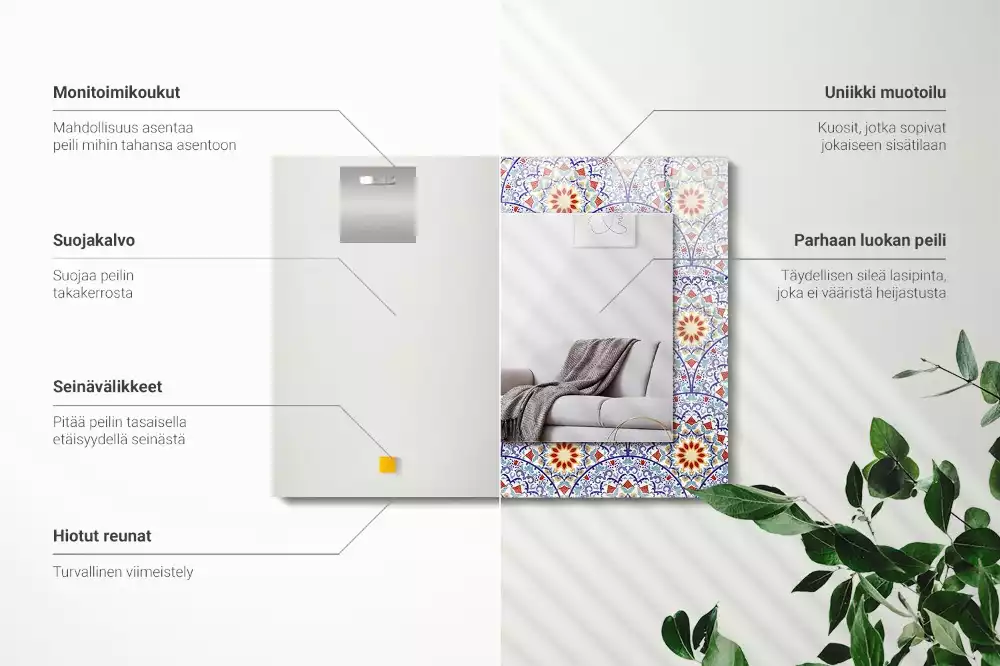 Oglindă dreptunghiulară cu decor mandala
