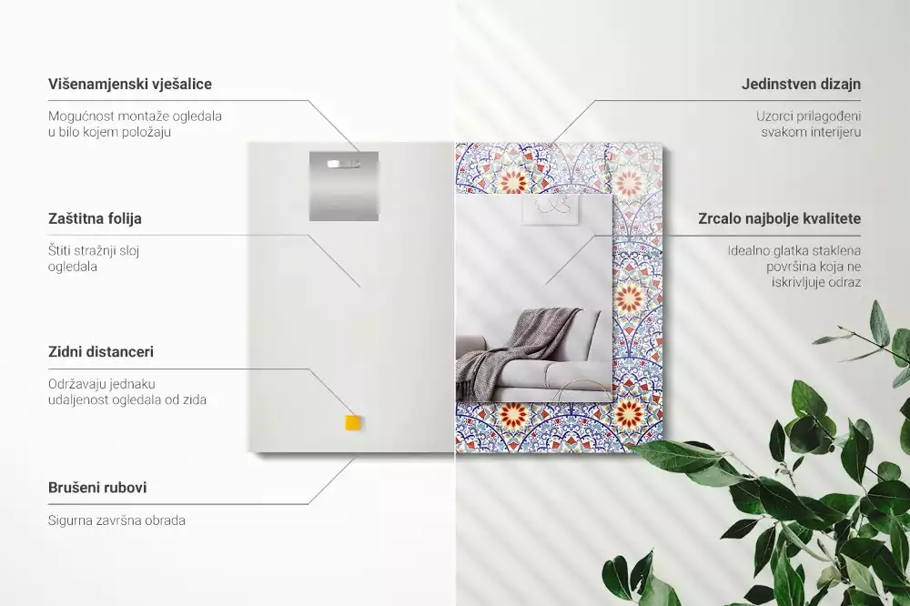 Oglindă dreptunghiulară cu decor mandala