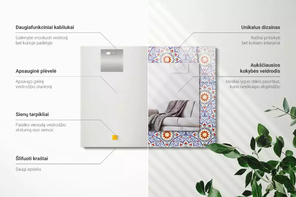 Oglindă dreptunghiulară cu decor mandala