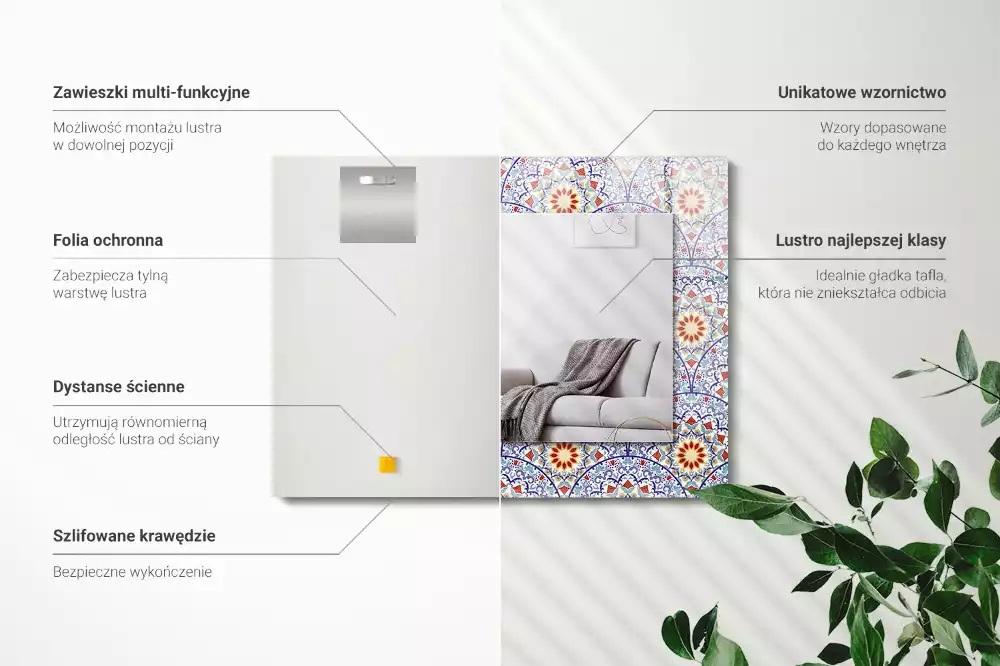 Oglindă dreptunghiulară cu decor mandala