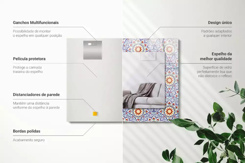 Oglindă dreptunghiulară cu decor mandala