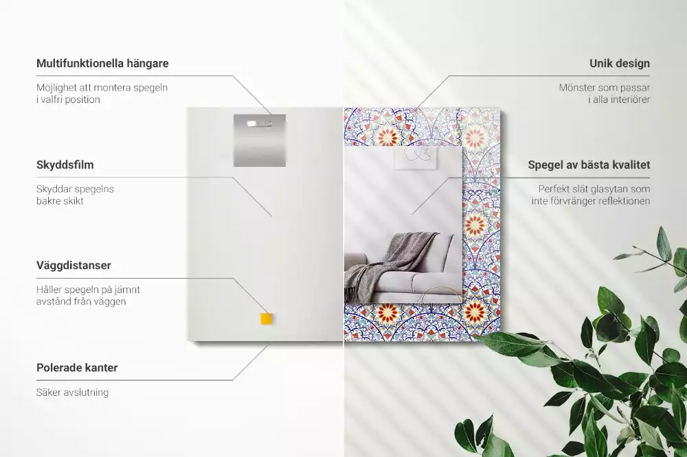 Oglindă dreptunghiulară cu decor mandala