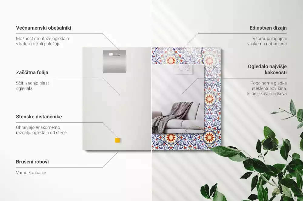 Oglindă dreptunghiulară cu decor mandala
