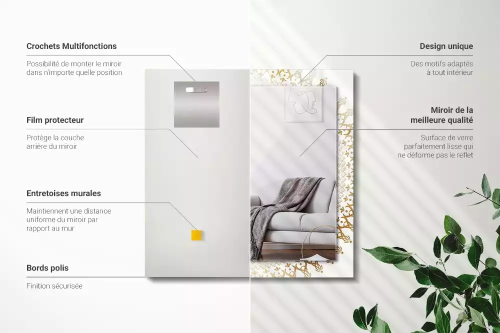 Oglindă decorativă de perete dreptunghiulară cu model mandala