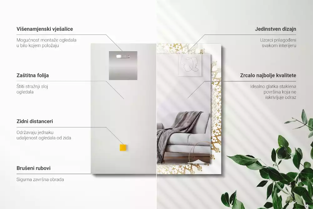 Oglindă decorativă de perete dreptunghiulară cu model mandala