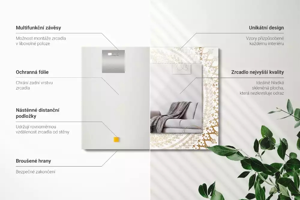 Oglindă decorativă de perete dreptunghiulară cu model mandala