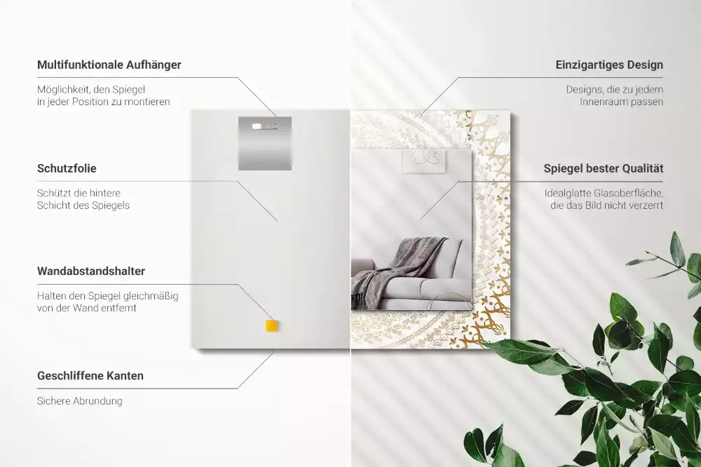Oglindă decorativă de perete dreptunghiulară cu model mandala