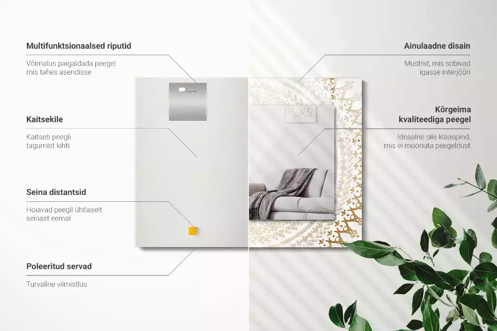 Oglindă decorativă de perete dreptunghiulară cu model mandala