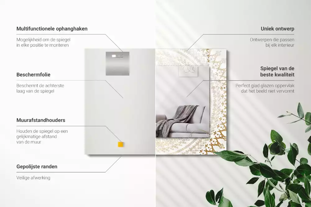 Oglindă decorativă de perete dreptunghiulară cu model mandala