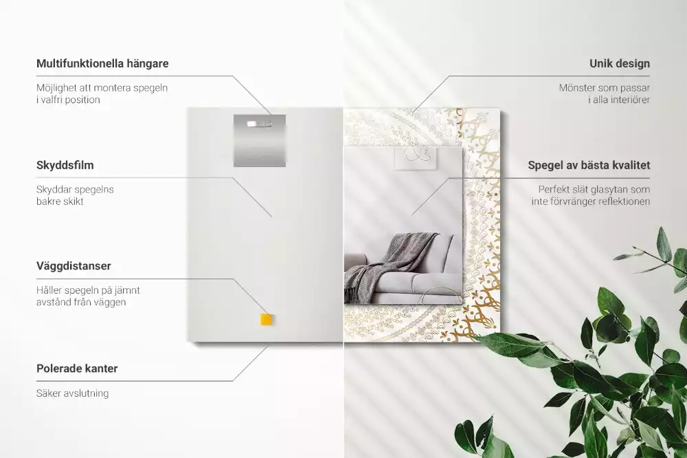 Oglindă decorativă de perete dreptunghiulară cu model mandala