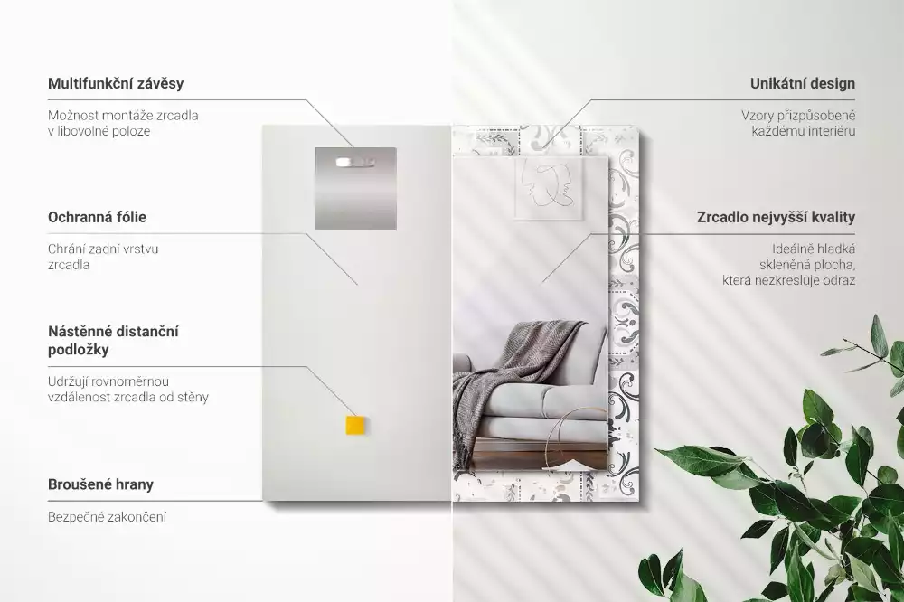 Oglindă dreptunghiulară imprimată cu model de țiglă