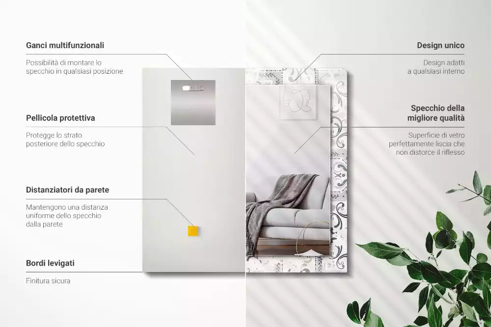 Oglindă dreptunghiulară imprimată cu model de țiglă