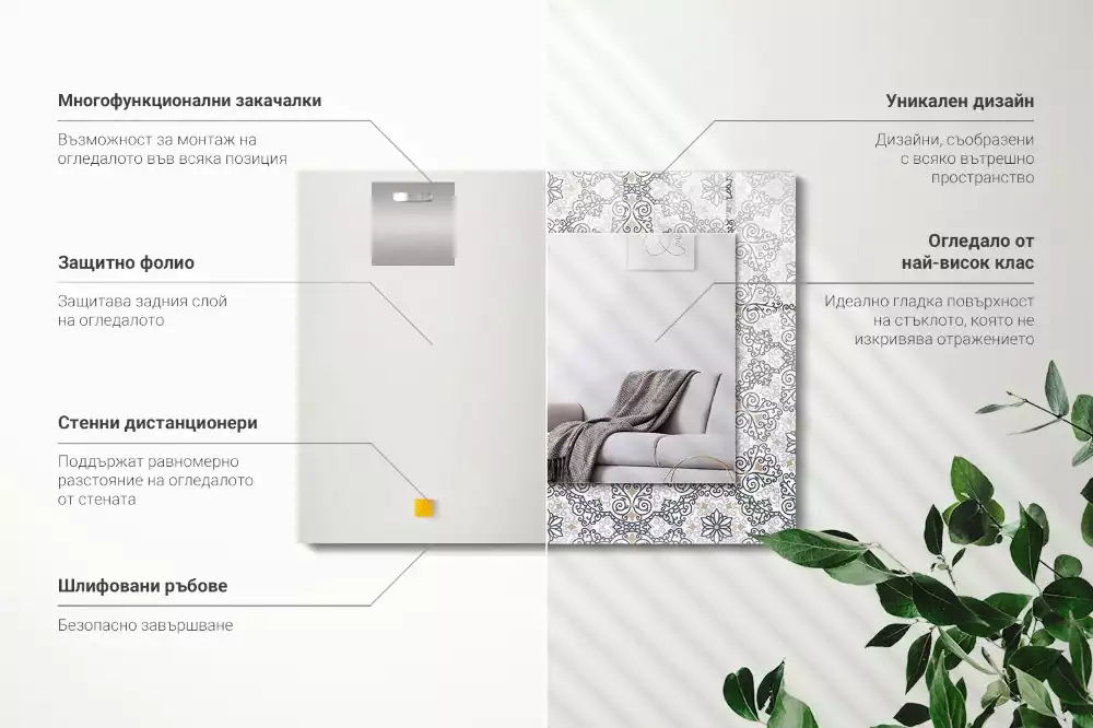 Oglindă dreptunghiulară cu decor ornamental