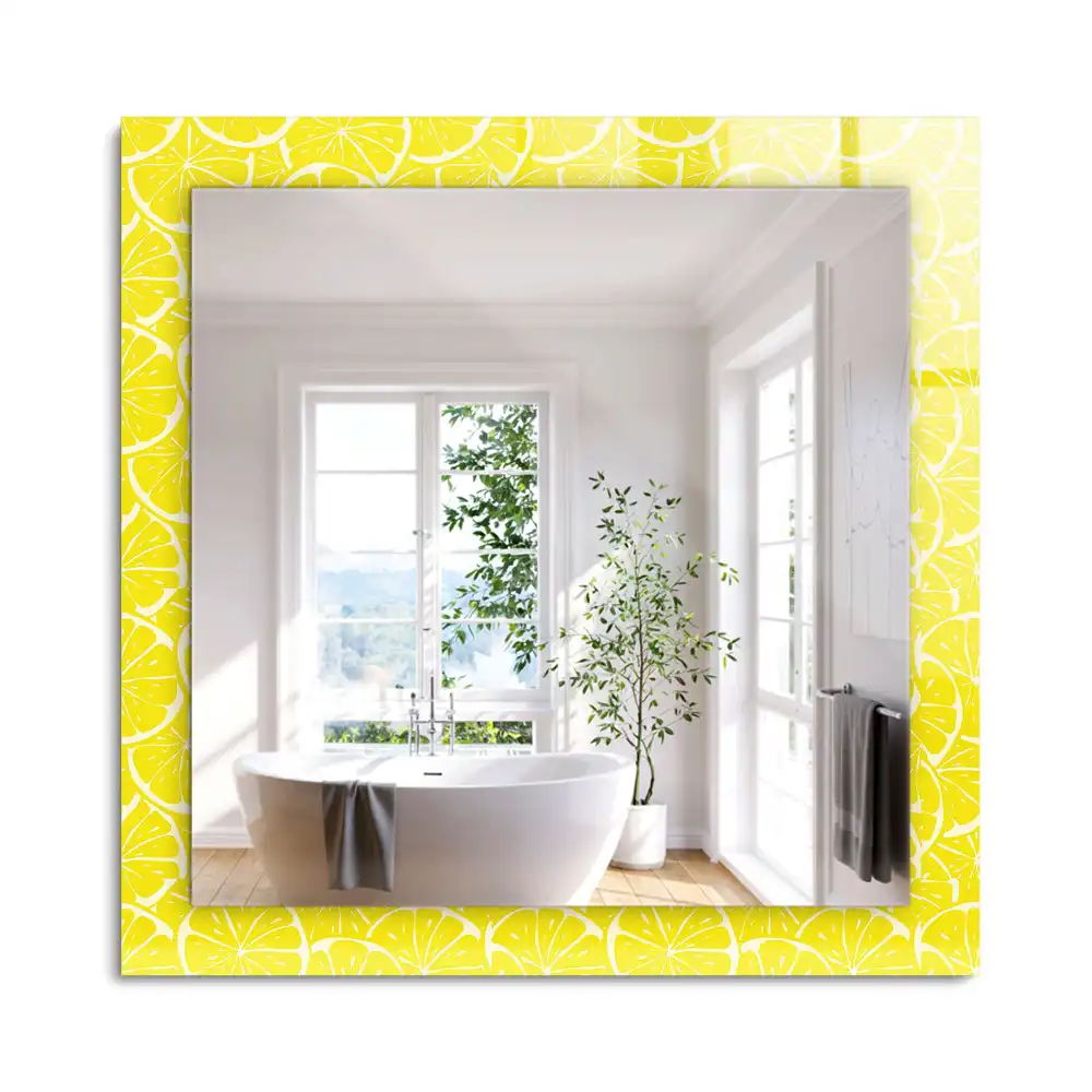 Oglindă dreptunghiulară decorativă de perete cu model felii de lămâie