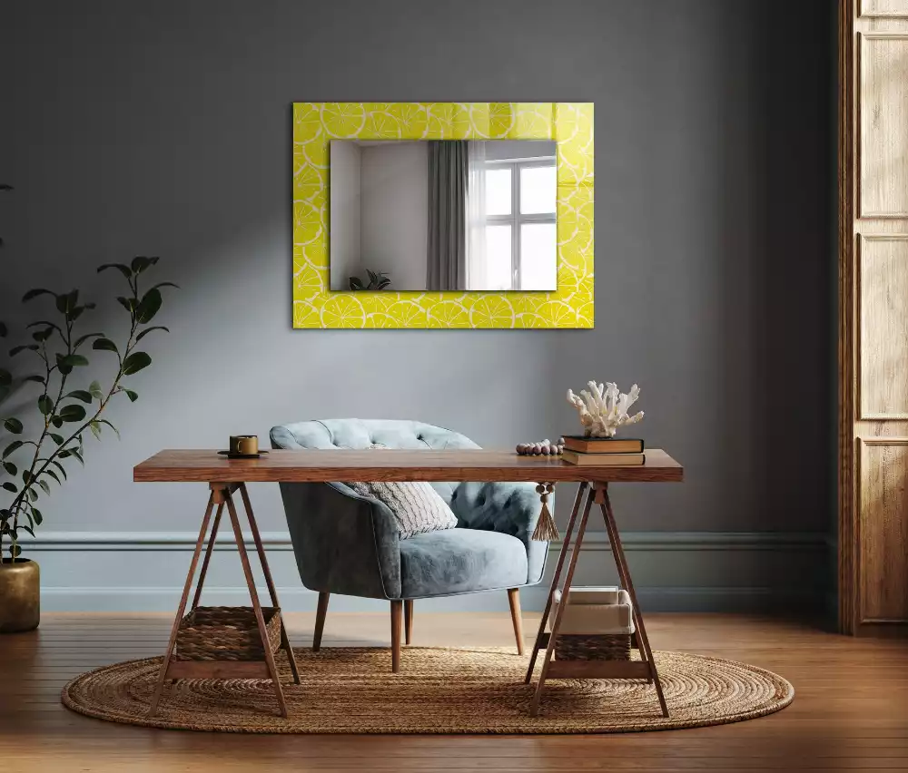 Oglindă dreptunghiulară decorativă de perete cu model felii de lămâie