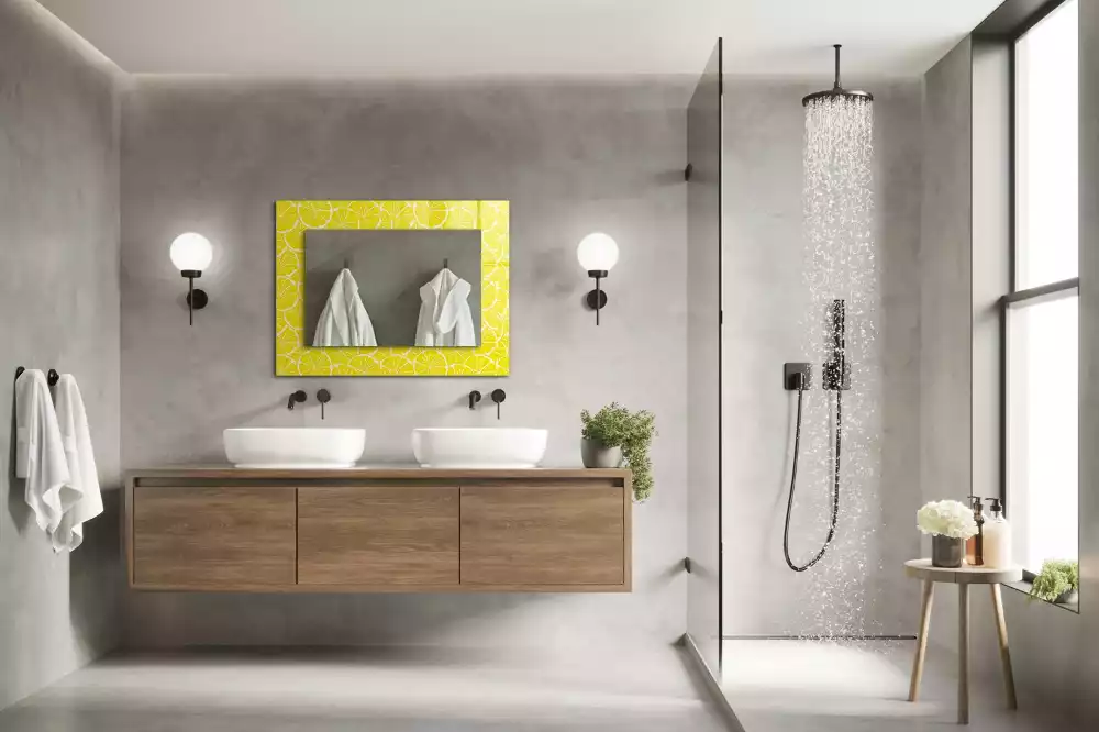 Oglindă dreptunghiulară decorativă de perete cu model felii de lămâie