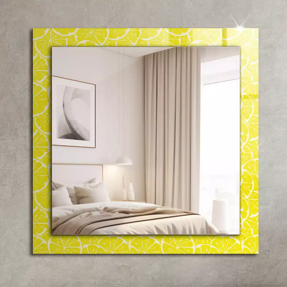 Oglindă dreptunghiulară decorativă de perete cu model felii de lămâie