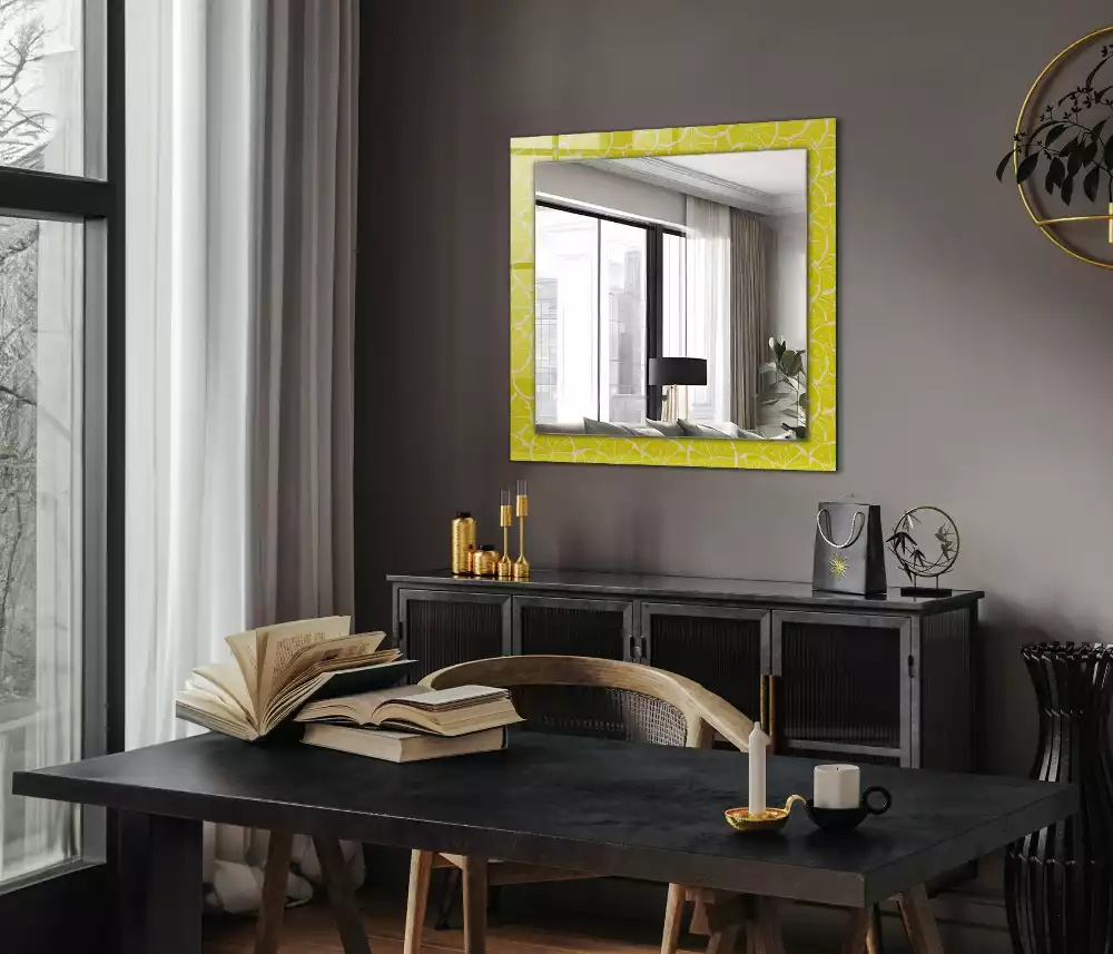 Oglindă dreptunghiulară decorativă de perete cu model felii de lămâie