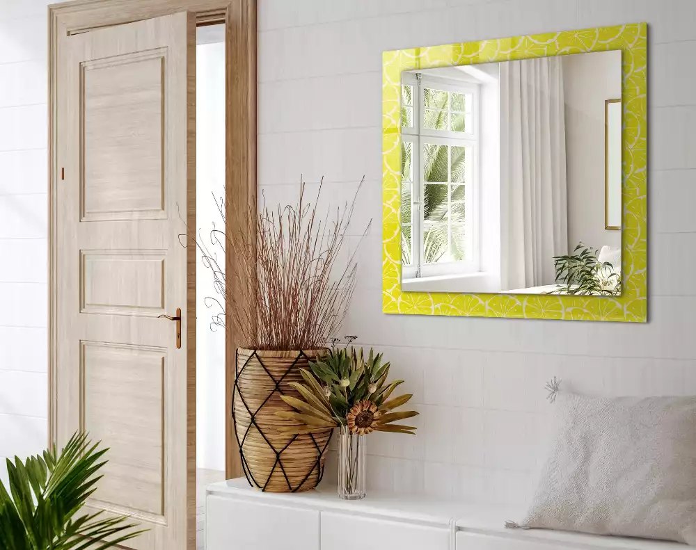 Oglindă dreptunghiulară decorativă de perete cu model felii de lămâie