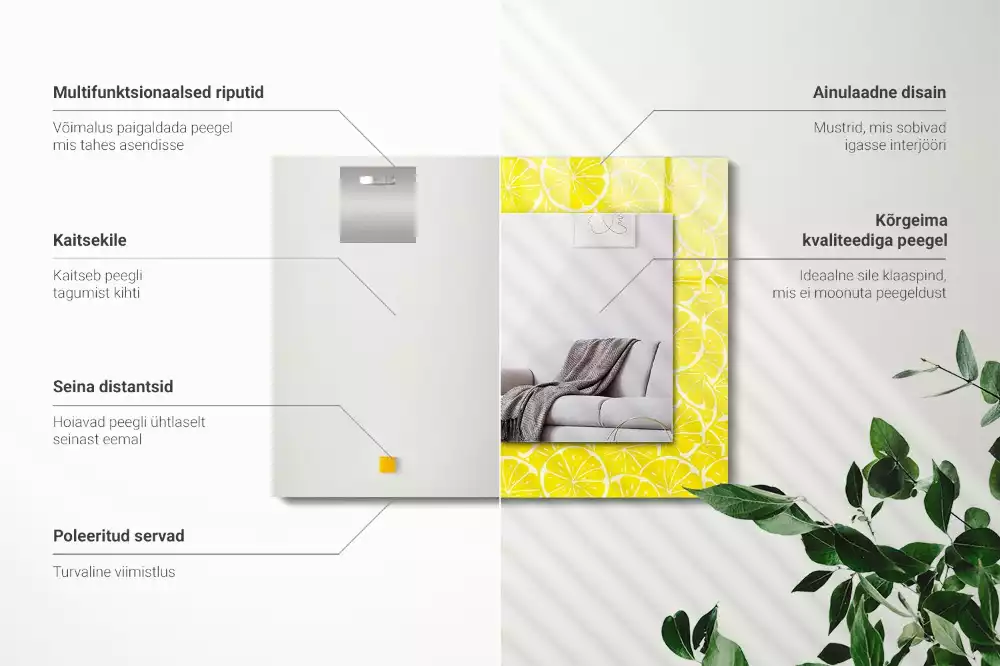 Oglindă dreptunghiulară decorativă de perete cu model felii de lămâie