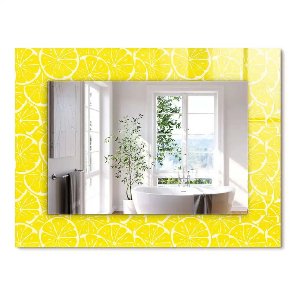 Oglindă dreptunghiulară decorativă de perete cu model felii de lămâie