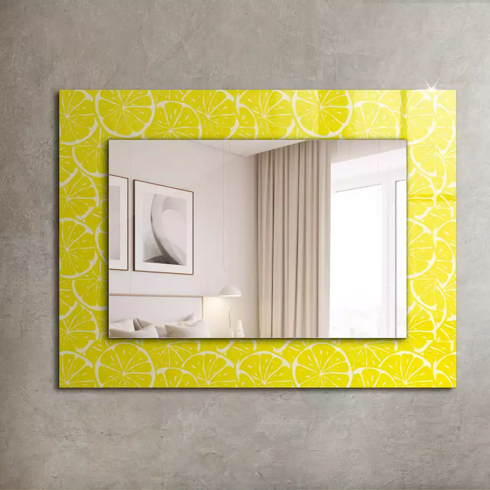 Oglindă dreptunghiulară decorativă de perete cu model felii de lămâie