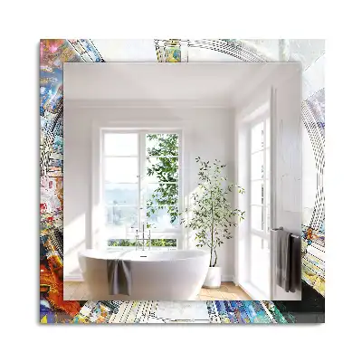 Oglindă dreptunghiulară cu ramă decorată cu imprimeu mozaic abstract de cercuri