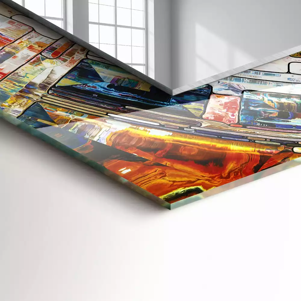 Oglindă dreptunghiulară cu ramă decorată cu imprimeu mozaic abstract de cercuri