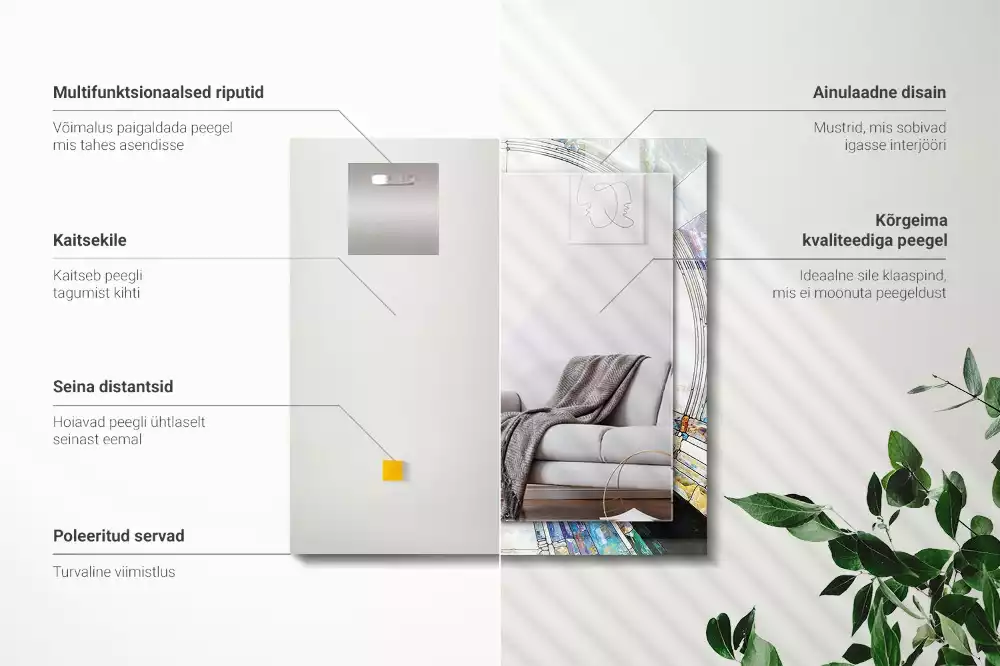 Oglindă dreptunghiulară cu ramă decorată cu imprimeu mozaic abstract de cercuri