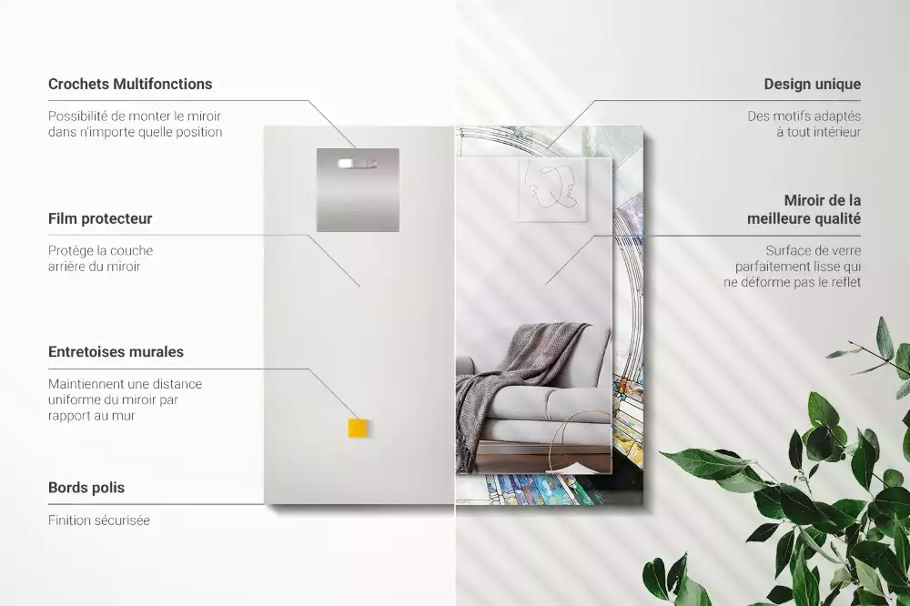 Oglindă dreptunghiulară cu ramă decorată cu imprimeu mozaic abstract de cercuri