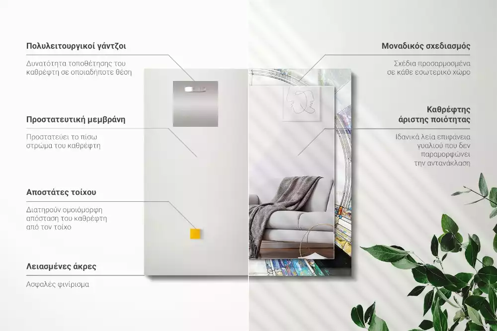 Oglindă dreptunghiulară cu ramă decorată cu imprimeu mozaic abstract de cercuri