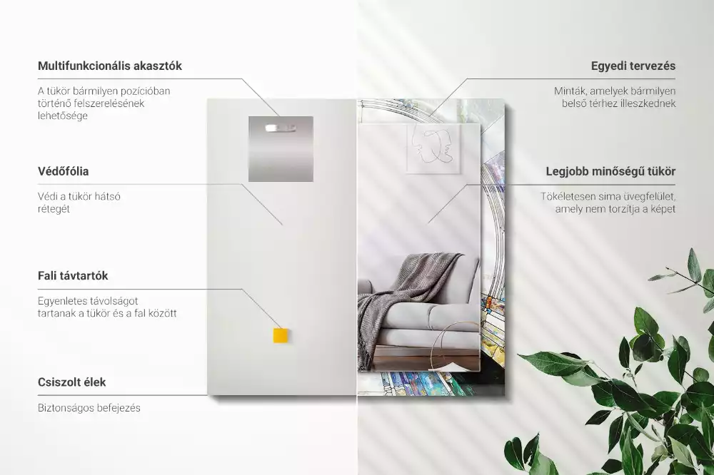 Oglindă dreptunghiulară cu ramă decorată cu imprimeu mozaic abstract de cercuri