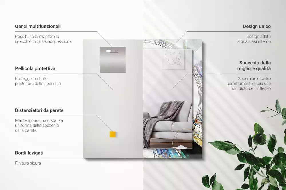 Oglindă dreptunghiulară cu ramă decorată cu imprimeu mozaic abstract de cercuri