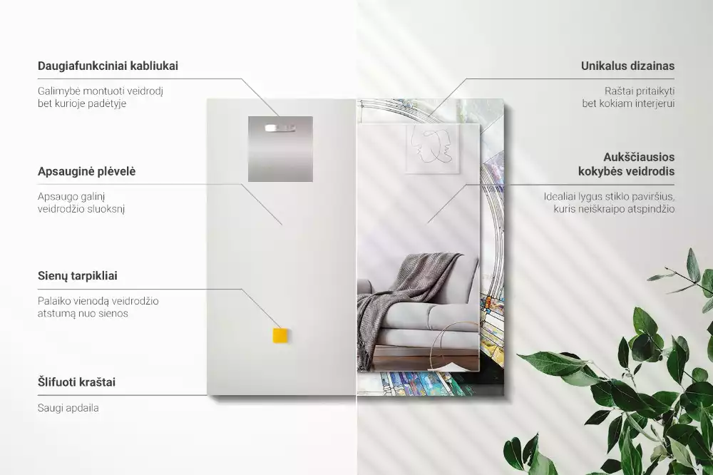 Oglindă dreptunghiulară cu ramă decorată cu imprimeu mozaic abstract de cercuri