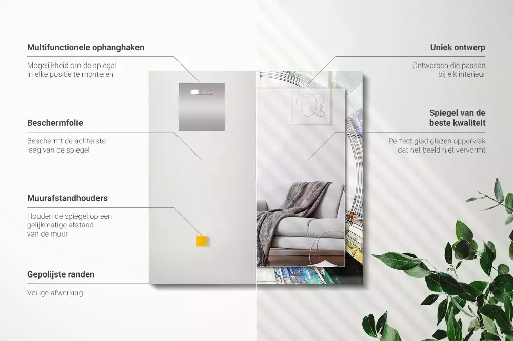 Oglindă dreptunghiulară cu ramă decorată cu imprimeu mozaic abstract de cercuri