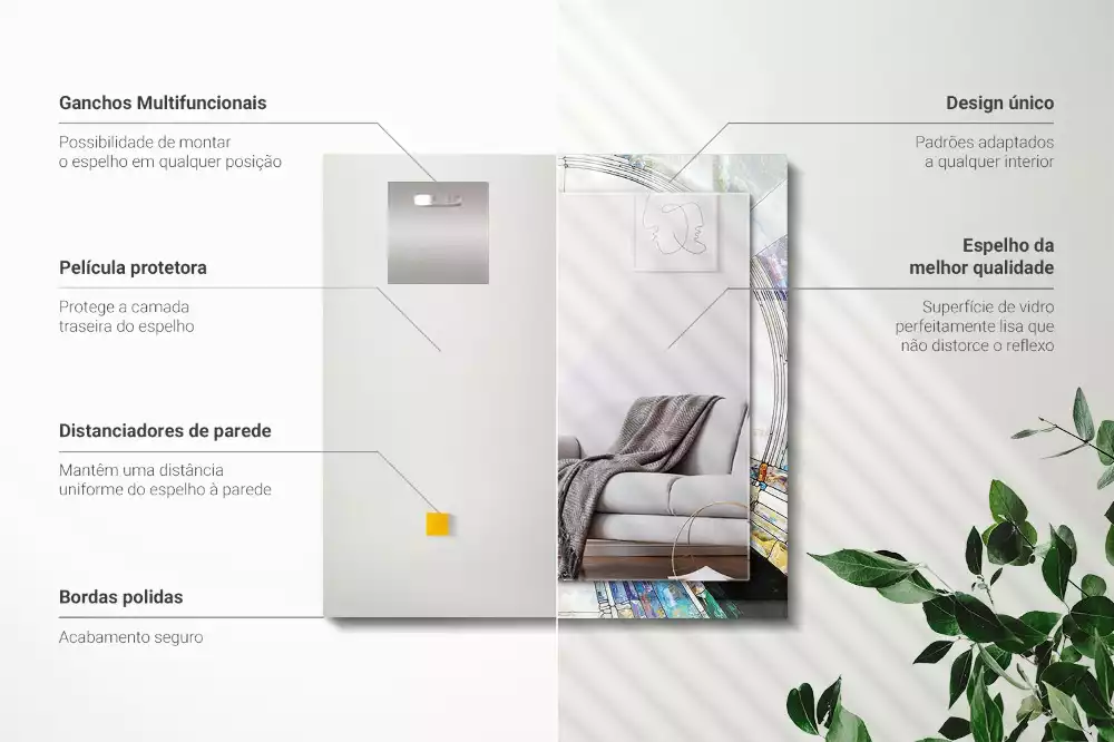Oglindă dreptunghiulară cu ramă decorată cu imprimeu mozaic abstract de cercuri
