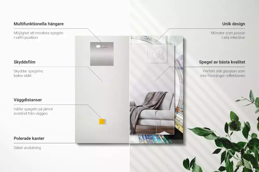 Oglindă dreptunghiulară cu ramă decorată cu imprimeu mozaic abstract de cercuri
