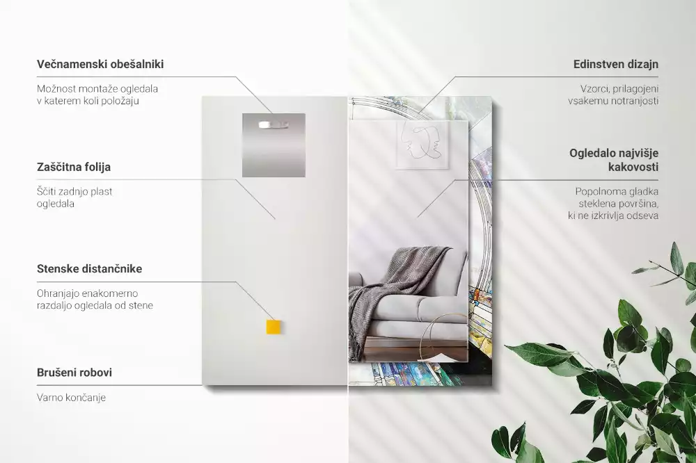 Oglindă dreptunghiulară cu ramă decorată cu imprimeu mozaic abstract de cercuri