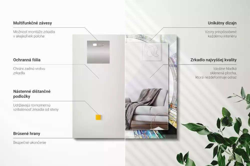 Oglindă dreptunghiulară cu ramă decorată cu imprimeu mozaic abstract de cercuri