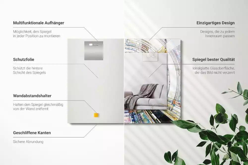 Oglindă dreptunghiulară cu ramă decorată cu imprimeu mozaic abstract de cercuri