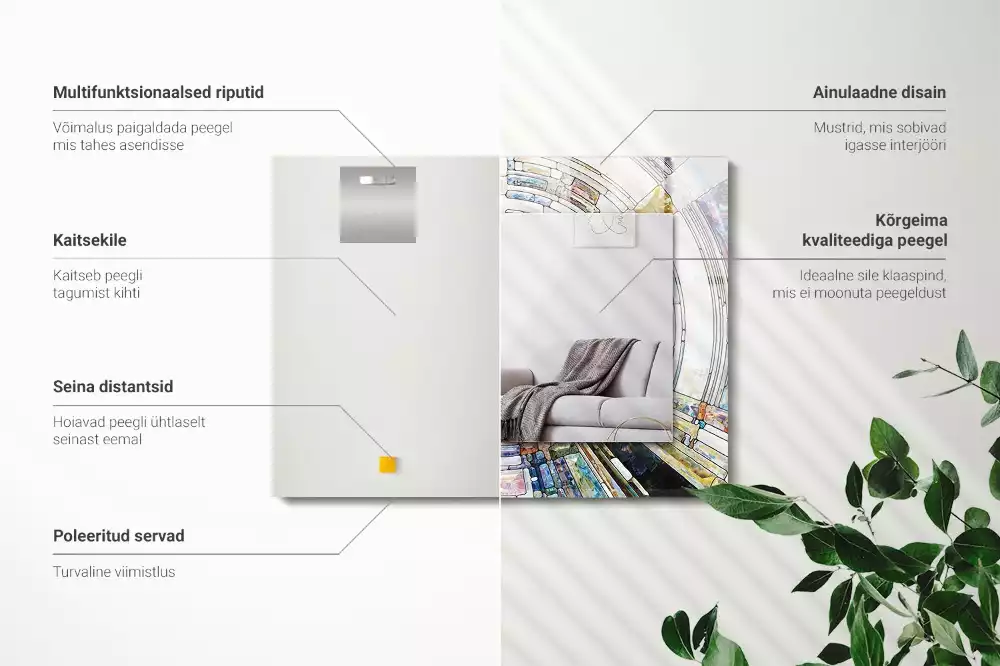 Oglindă dreptunghiulară cu ramă decorată cu imprimeu mozaic abstract de cercuri