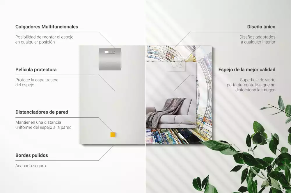 Oglindă dreptunghiulară cu ramă decorată cu imprimeu mozaic abstract de cercuri