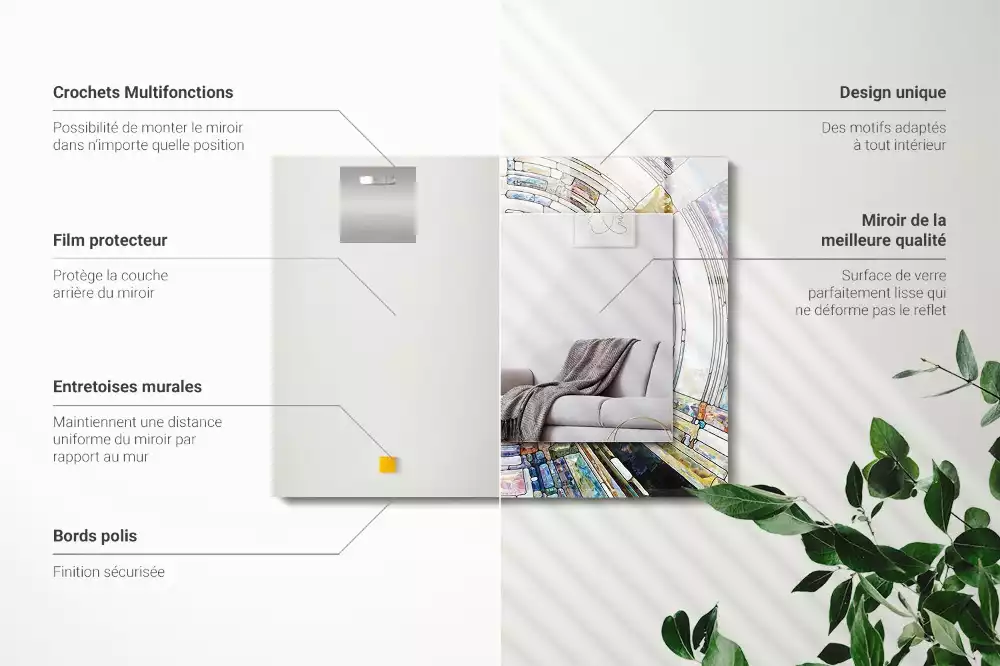Oglindă dreptunghiulară cu ramă decorată cu imprimeu mozaic abstract de cercuri