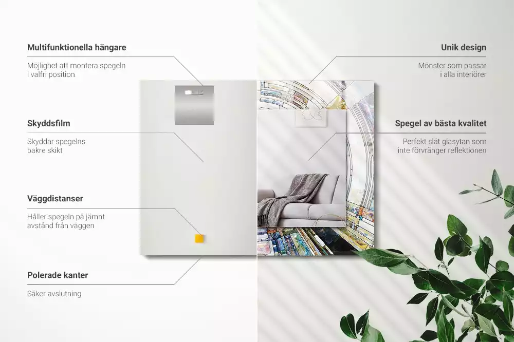 Oglindă dreptunghiulară cu ramă decorată cu imprimeu mozaic abstract de cercuri