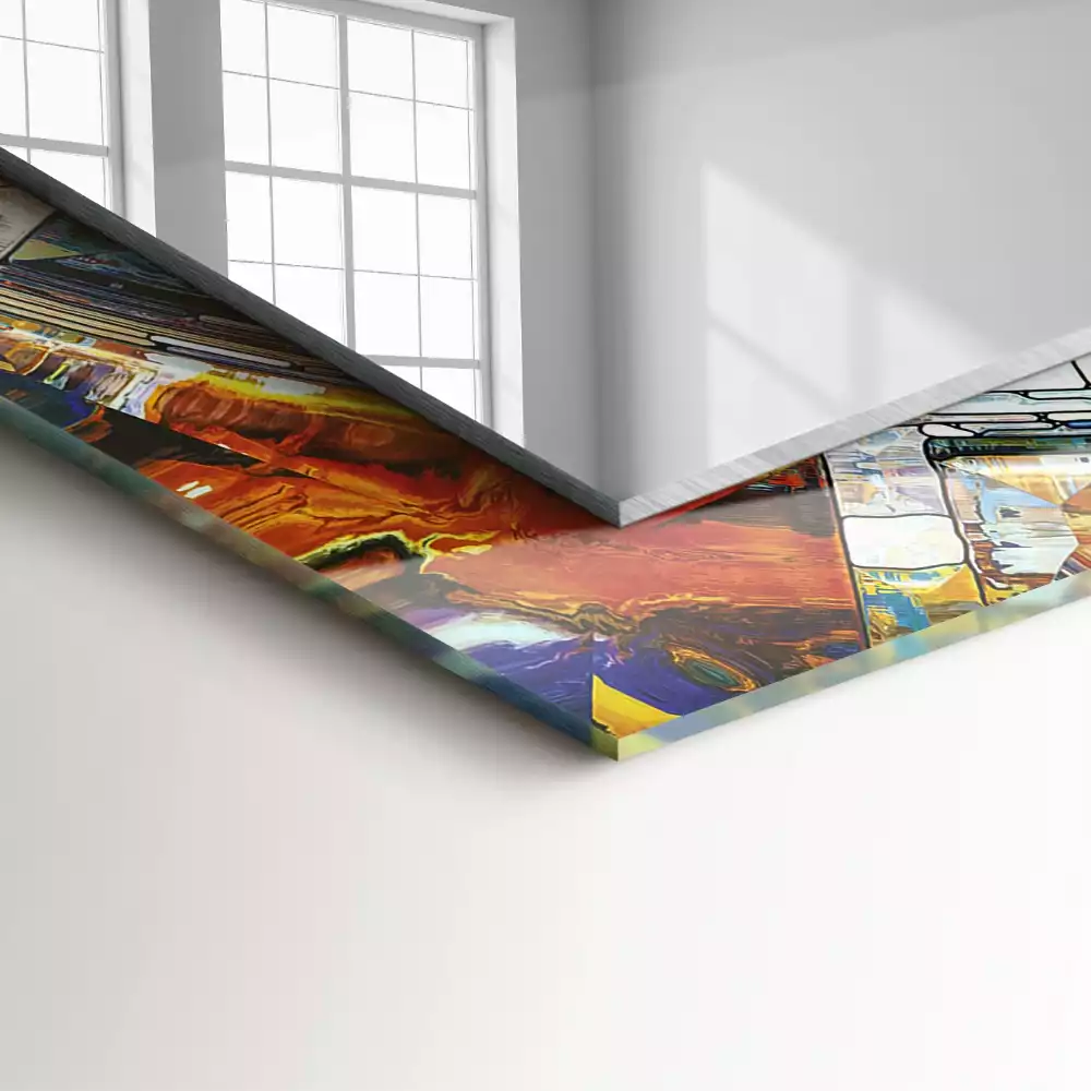 Oglindă dreptunghiulară cu ramă decorată cu imprimeu mozaic abstract de cercuri